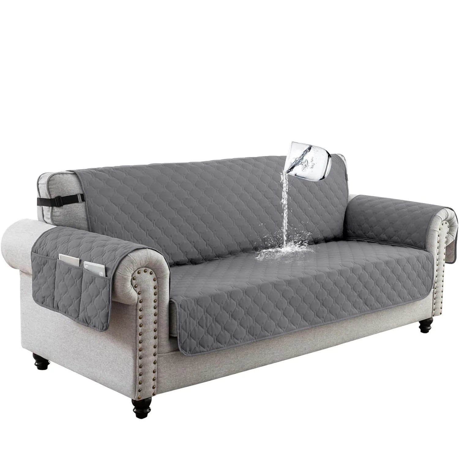 Gray sofa cover on a white background