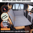 Car interior with a dog seat cover and additional features highlighted